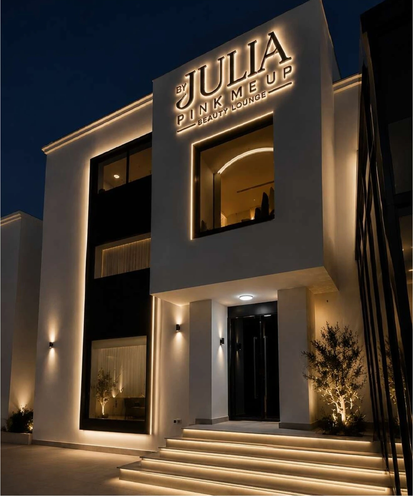 Pink Me Up by Julia: Warm lighting, refined finishes and detailed joinery create a calm, polished client experience, from façade to interior.